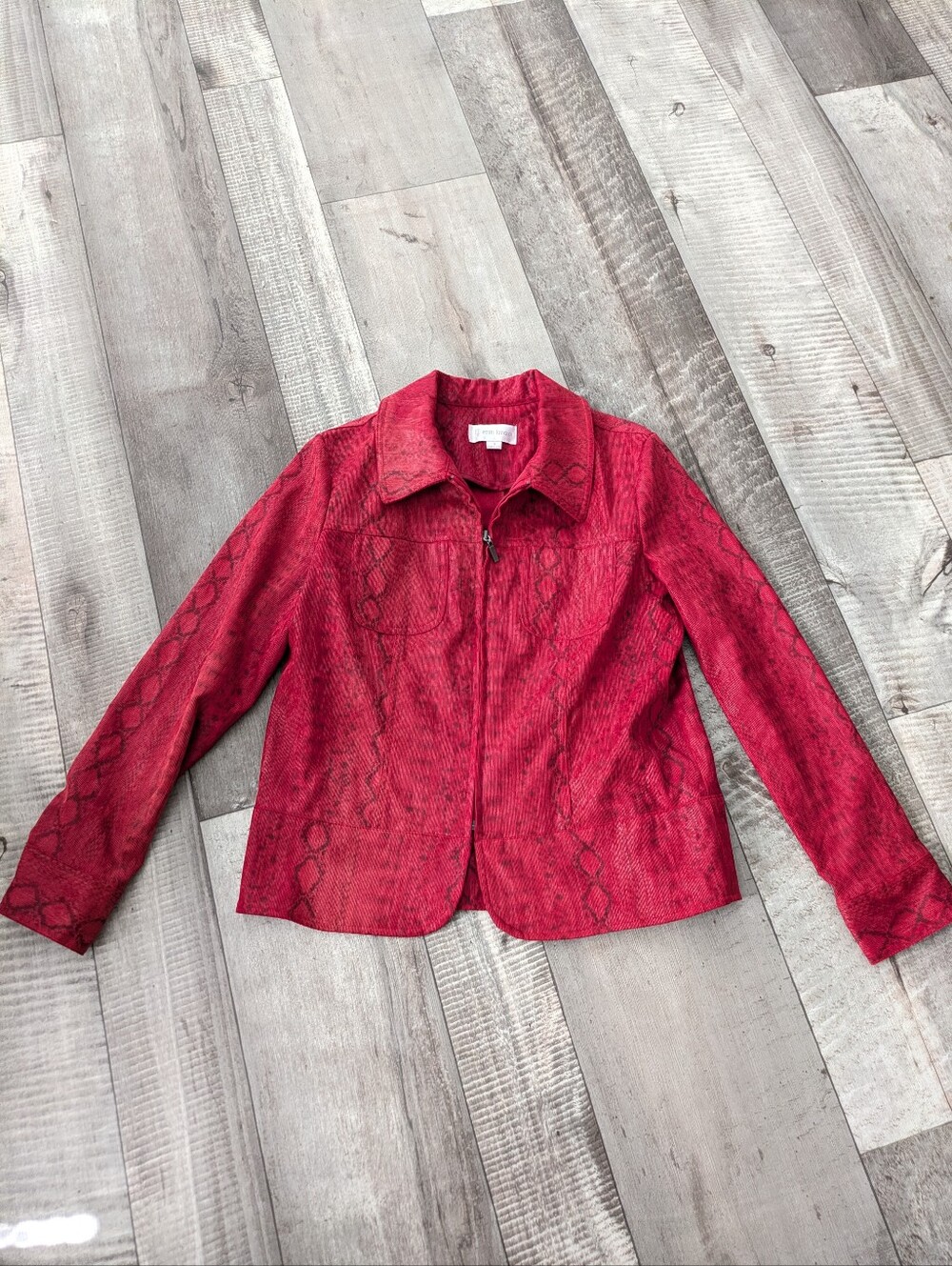 WOMEN'S ERIN LONDON Red FAUX REPTILE PRINT JACKET Size Small - Picture 4 of 8